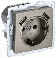 IEK BRITE мех. роз. СУ земля, штор. 16А с USB A+A 2,1А РЮш10-1-БрШ, шампань BR-R14-16-U21-D21-K37