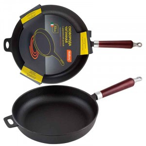 Сковорода чугунная CIF30-W, d=30см, h=6см, ручка дерев, промасл. покрытие 983006 Mallony