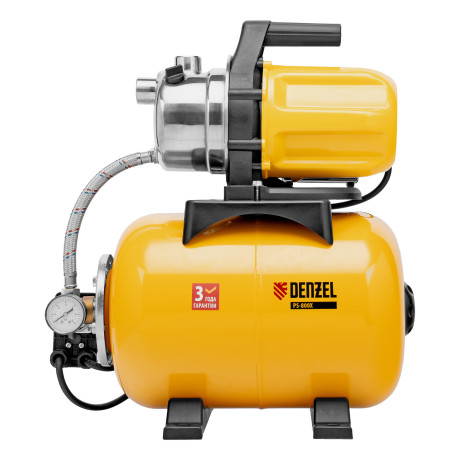 Насосная станция PS800X, 800 Вт, 3200 л/ч, ресивер 24 л, подъем 38 м, нержавейка Denzel
