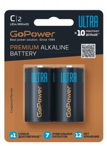 Э/п GoPower ULTRA LR14 C BL2 Alkaline 1.5V (2/12/192)