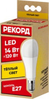 РЕКОРД лампа св/д груша A60 E27 14W(1180lm) 3000K 2K без пульсации 118x60 2г арт.24368