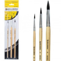 Набор кистей BRAUBERG &quot;Художник&quot;, набор 3шт. (белка кр. № 2, 4, 6), блистер с европодвесом, 200216