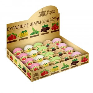 Бурлящий шар д/ванны (липа,шок,клубника,малина,зел чай) дисплей-боксе,120г, цена за шт Банные штучки