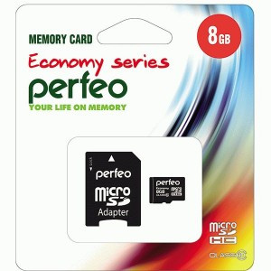 Флэш-карта (памяти) MicroSDHC 8Gb class10 Perfeo адаптер economy PF8GMCSH10AES