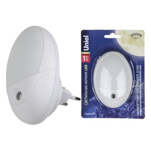 Uniel DTL-317 ночник 1W Овал, 220V, фотосенсор, пластик, белый, BL