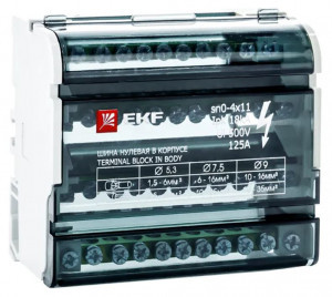 EKF шина нулевая в корпусе (кросс-модуль) 4х11, 125А sn0-4x11