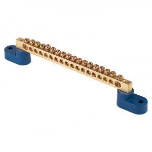 EKF Шина N "Ноль" (нул.) N 8х12мм 16 отверстий латунь 2 синих угловых изолятора PROxima sn0-125-16-2