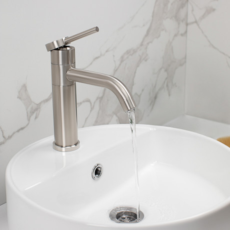 СоюзКран Смеситель для раковины, высокий поворотный, керам. картридж 35мм, нерж. сталь, SS02-M132