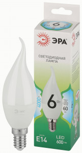 ЭРА GREEN LINE лампа св/д свеча на ветру E14 BXS 6W(600lm) 4000K 4K E14 BXS-6W GL 38x150 67131