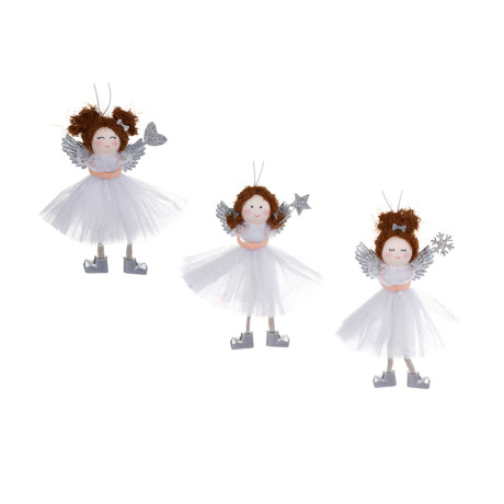 СНОУ БУМ Сувенир елочный Ангелочек 17см, полиэстер, белый, 3 вида