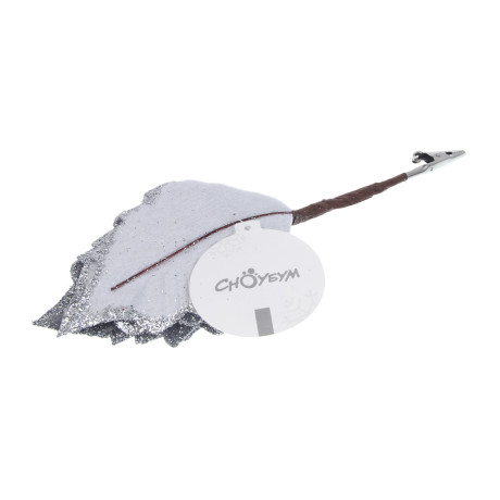 СНОУ БУМ Цветок Пуансеттия на клипсе 25 см, металл, полиэстер, глиттер, серебро