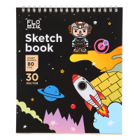 FLOMIK Скетчбук А5, 16,4х19,5см, 30л. обл.картон, блок крафт 80г/м2, спираль, тв. подложка, 2 диз.