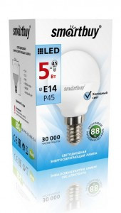 Smartbuy шар P45 E14 5W(400lm) 4000K 4K матовая пластик SBL-P45-05-40K-E14