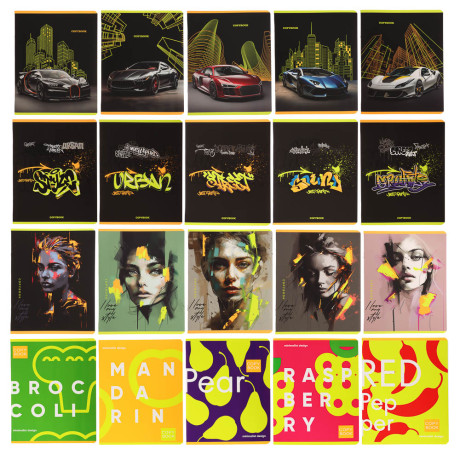 Тетрадь 48л. в клетку, офсет, обл.мел.картон, скрепка, софт тач, микс