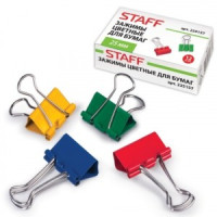Зажимы д/бумаг STAFF 25мм, на 100л., комплект 12шт, цветные, в карт. коробке, 225157