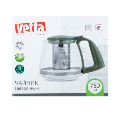 VETTA Чайник заварочный 750мл, ситечко из нержавеющей стали, стекло, полипропилен
