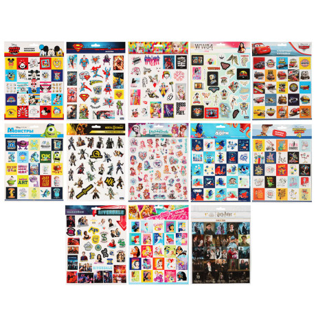 Наклейки пленочные большие 21х27,5см, в ассортименте