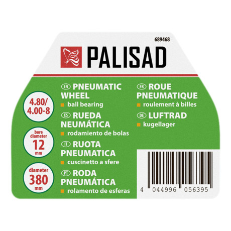 Колесо пневматическое 4.80/4.00-8 D380мм, подш. внут. диам. 12мм, длина оси 80мм Palisad