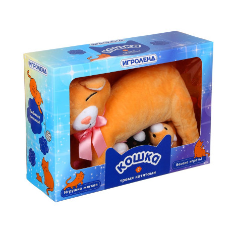 ИГРОЛЕНД Игрушка мягкая Кошка с тремя котятами, полиэстер, 36х20х15см