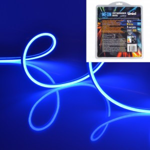 Uniel NEON гибкий неон, бухта  5м, синий свет ULS-N01-2835-120LED/m-6mm-IP67-DC12V-9W/m-5M-BLUE