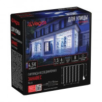 VEGAS 4,5V Гирлянда-занавес ул. 96LED синий 1,5*1,5м/6нит., 8реж., прозр. провод