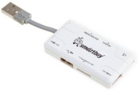 USB-Хаб+Картридер Smartbuy SBRH-750-W белый SD/SDHC/MMC, microSD,M2, 3xUSB 480 мб/с