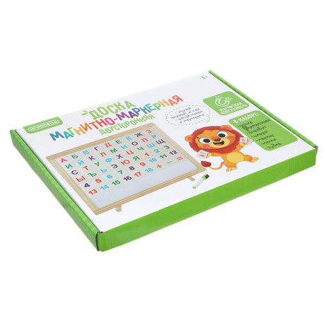 ИГРОЛЕНД Доска магнитно-маркерная + алфавит, цифры, маркер, мелки 4шт, губка, 37х28см, дер, пластик