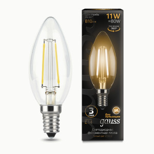 Gauss Filament лампа Свеча E14 11W(720lm) 2700К 2K филамент (нитевидная) прозр. 103801111