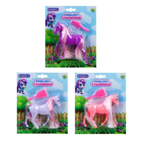 ИГРОЛЕНД Лошадка с расческой, ABS,PP, 13,5х3,5х16 см, 3 цвета