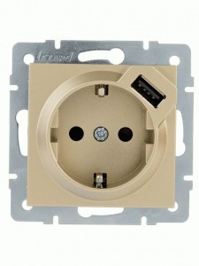 Lezard VESNA мех. роз. земля СУ 1 мест. 16А+USB 2.1А крем (корп. ABS) золото 742-3688-181