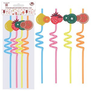 Трубочки для напитков "Фрукты" 26см, 4шт/уп, цена за уп (кратность 5!!!) 13-160 Мультидом