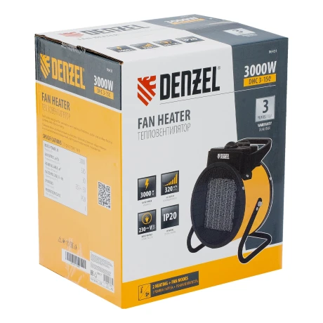 Тепловая пушка, керамический нагреватель (тепловентилятор) DHC 3-150, 230 В, 0.025/1.5/3 кВт Denzel