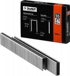 Скобы тип 55, 20 мм, особотвердые, ЗУБР "ПРОФЕССИОНАЛ" 31855-20, 2500 шт