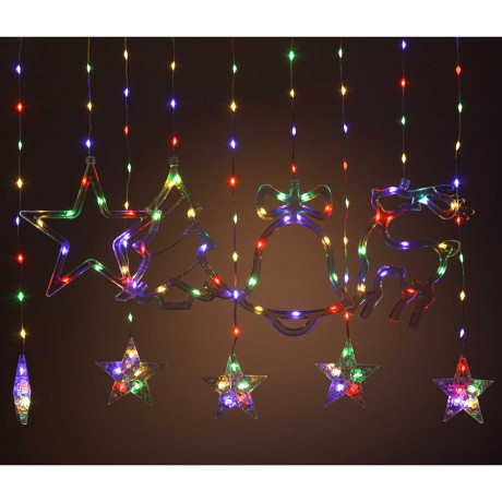 Гирлянда дождь LLN-34-6 длина 3м СВЕТ ЦВЕТНОЙ, 9насадок 5звед-9см, 1звезда-20см, 1колокол-20см,1елка-20см,1олень-20см. Длина вниз-60-70см (60)