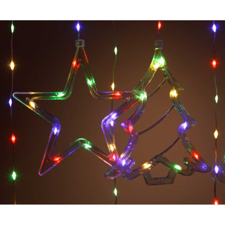 Гирлянда дождь LLN-34-6 длина 3м СВЕТ ЦВЕТНОЙ, 9насадок 5звед-9см, 1звезда-20см, 1колокол-20см,1елка-20см,1олень-20см. Длина вниз-60-70см (60)