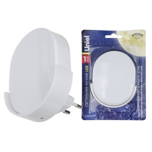 Uniel DTL-316 ночник 1W Овал, 220V, фотосенсор, пластик, белый, BL