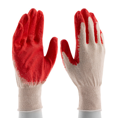 Перчатки трикотажные, хлопчатобумажные, с одинарным покрытием из латекса, 13 класс вязки