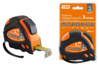 TDM Алмаз Рулетка 3 м х 16 мм, тройная фиксация, автостоп, обрезиненный корпус, магнит SQ1018-0109