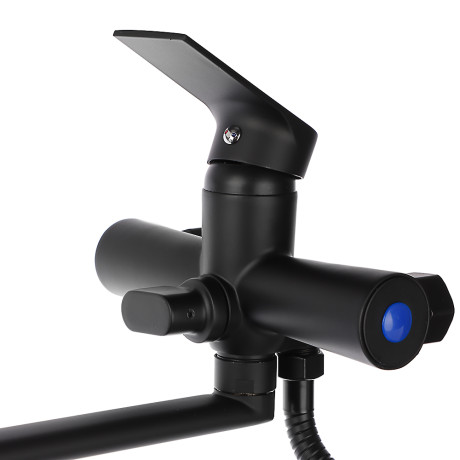 СоюзКран Смеситель для ванны с душем, прямой излив 35см, картридж 35мм, черный, цинк, SK08-P105