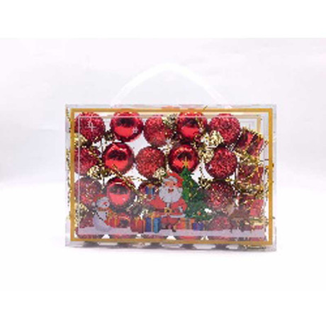 Набор елочных украшений JT25-AL089 3см 24шт Шары красный(12шт блестящие, 8шт глянцевые, 4шт барабан) (300)