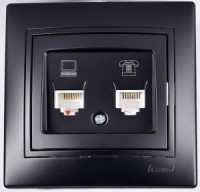 Lezard Мира роз. телеф./компьют. СУ 2 мест. черный бархат (RJ11+RJ45) (корпус PC) 701-4242-143