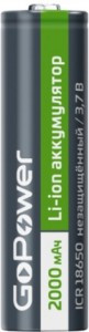 Ак-р Li-ion GoPower ICR18650 PC1 3.7V 2000mAh без защиты выс.конт. (1/80/160)