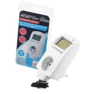 ROBITON терморегулятор розетка TR-01, 16А, 3600Вт, +1…+70С, датчик L-80см, 17701