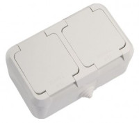 Makel блок (роз. 1 мест. + роз. 1 мест.) бел. земля, п/герм., крышк. (IP44) 18354 (+)