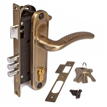 Замок врез 1527 AB Apecs (бронза) с ручками (3 ригеля)  \20