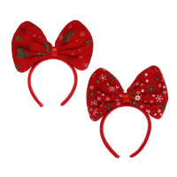 СНОУ БУМ Ободок новогодний с бантом, диаметр 12см, пластик, полиэстер, 2 дизайна