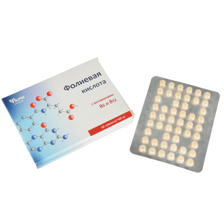 БАД Фолиевая кислота с витаминами В6 и В12, 50табл по 100мг