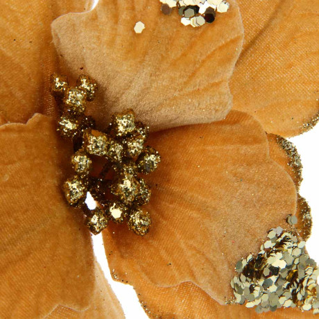 СНОУ БУМ Цветок Пуансеттия на клипсе 25 см, металл, глиттер, полиэстер, шампань