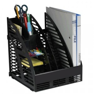 Стойка-угол для бумаг сборная 240мм (3 отделения) с органайзером, 4С143 черная