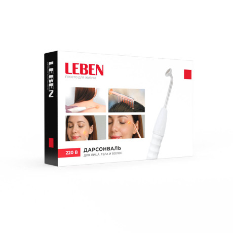 LEBEN Массажер импульсный Дарсонваль для лица, тела и волос, 30 Вт, 4 насадки, 220в, белый